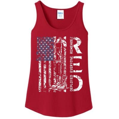 RED Friday Remember Everyone Deployed Retro US Army Military Ladies Essential Tank