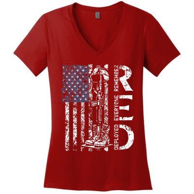 RED Friday Remember Everyone Deployed Retro US Army Military Women's V-Neck T-Shirt