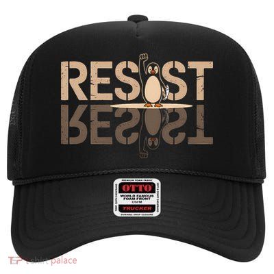 Retro Funny Resist The Penguins Women High Crown Mesh Back Trucker Hat
