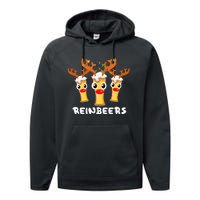 Reinbeers Funny Reindeer Beer Christmas Drinking Xmas Pajama Performance Fleece Hoodie