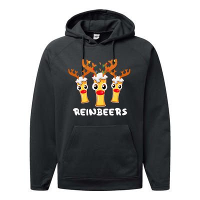 Reinbeers Funny Reindeer Beer Christmas Drinking Xmas Pajama Performance Fleece Hoodie