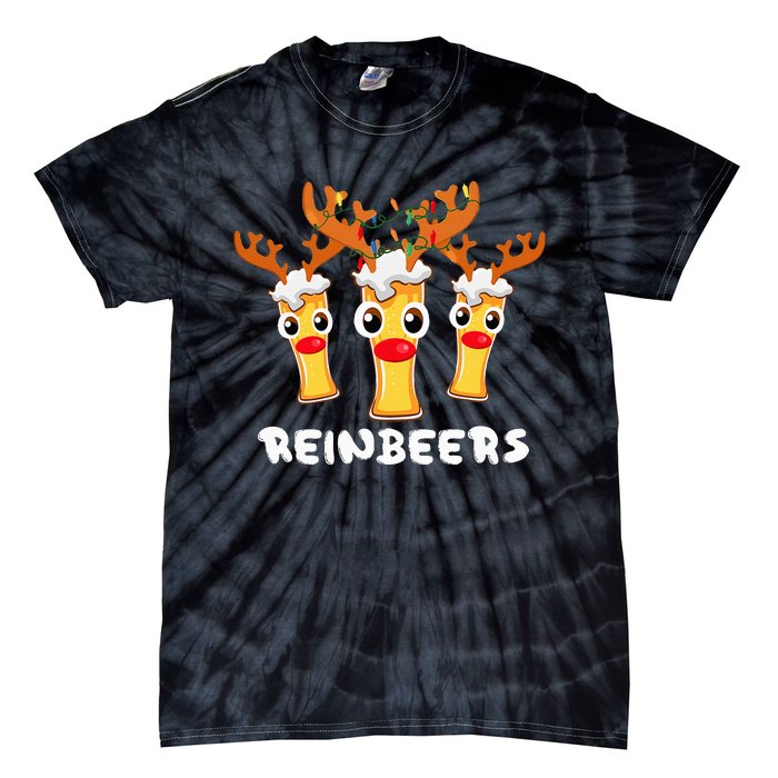 Reinbeers Funny Reindeer Beer Christmas Drinking Xmas Pajama Tie-Dye T-Shirt