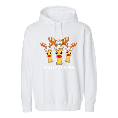 Reinbeers Funny Reindeer Beer Christmas Drinking Xmas Pajama Garment-Dyed Fleece Hoodie