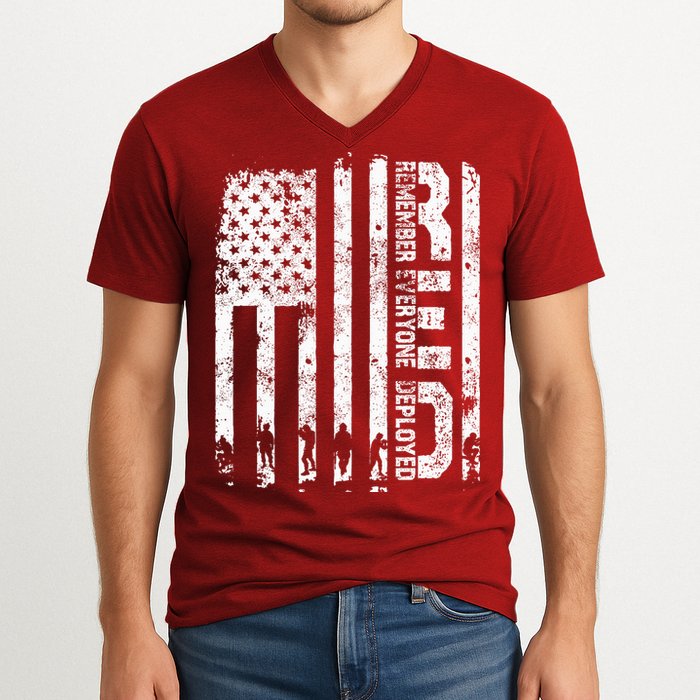 Red Friday Remember Everyone Deployed Military Wear RED V-Neck T-Shirt