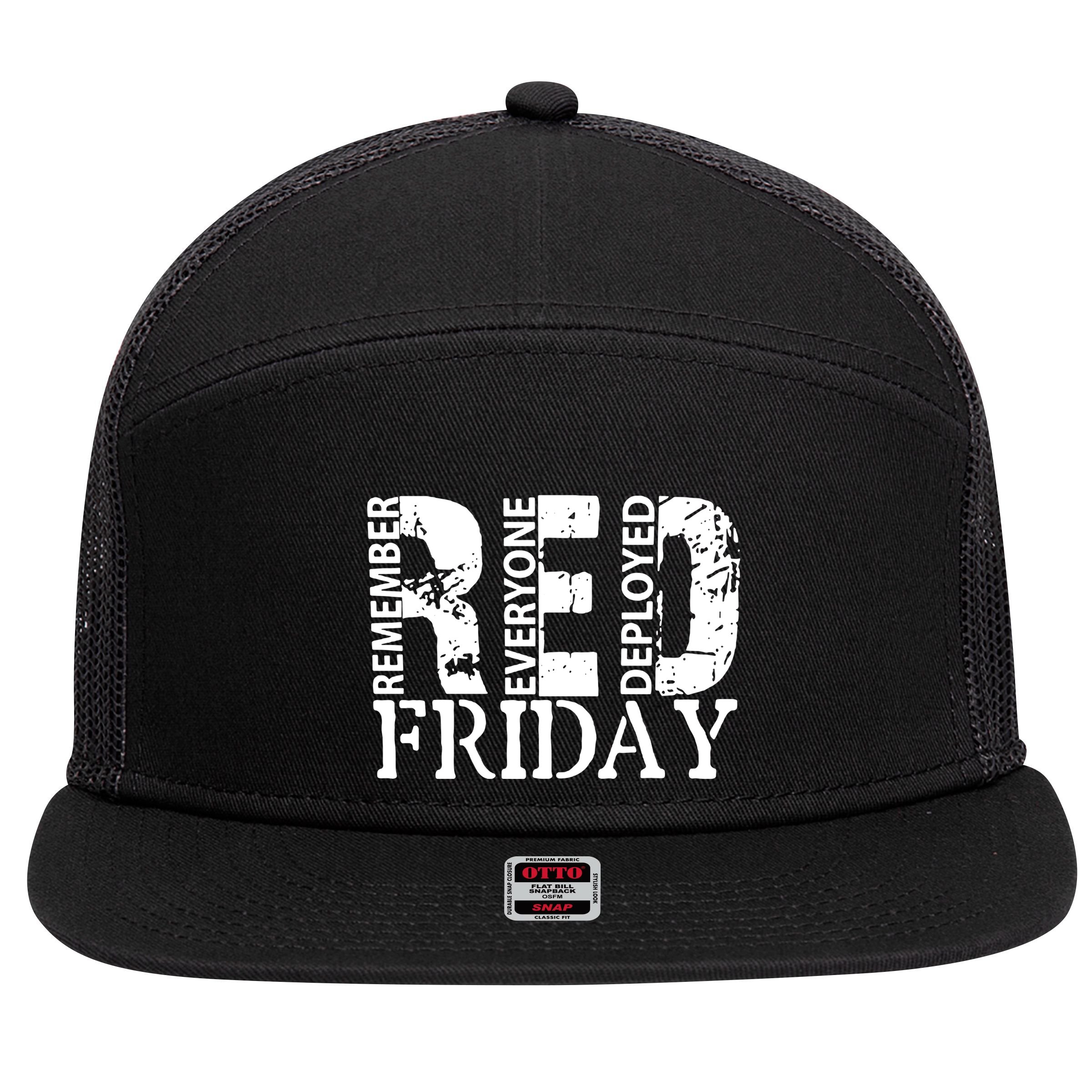 Red Friday Remember Everyone Deployed 7 Panel Mesh Trucker Snapback Hat