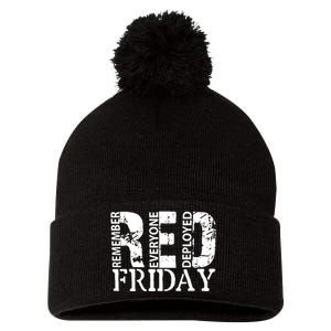 Red Friday Remember Everyone Deployed Pom Pom 12in Knit Beanie