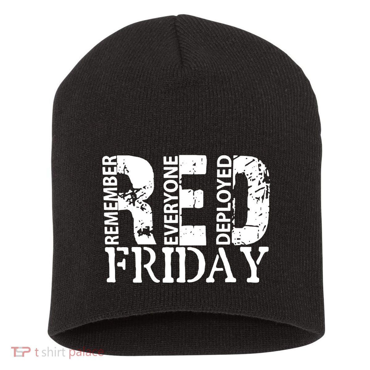 Red Friday Remember Everyone Deployed Short Acrylic Beanie
