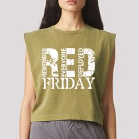 Red Friday Remember Everyone Deployed Garment-Dyed Women's Muscle Tee