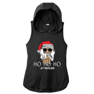 Rude Funny Santa Ugly Sweater Ladies PosiCharge Tri-Blend Wicking Draft Hoodie Tank