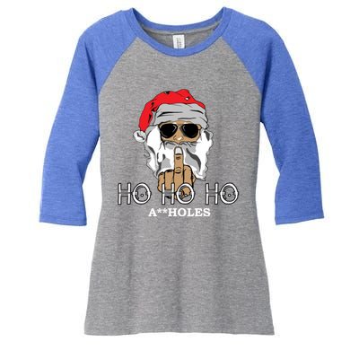 Rude Funny Santa Ugly Sweater Women's Tri-Blend 3/4-Sleeve Raglan Shirt