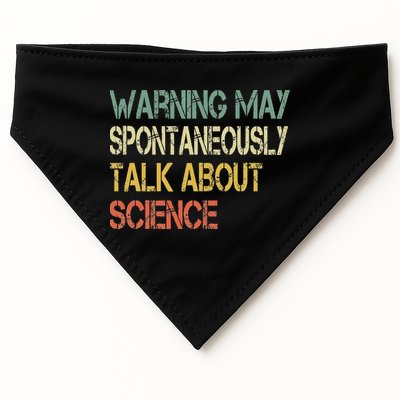 Retro Funny Scientist Warning May Talk About Science Teacher USA-Made Doggie Bandana