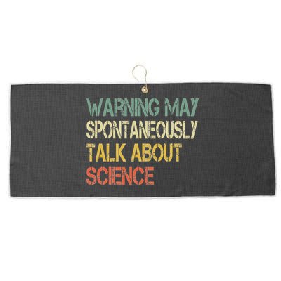 Retro Funny Scientist Warning May Talk About Science Teacher Large Microfiber Waffle Golf Towel