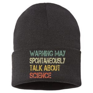 Retro Funny Scientist Warning May Talk About Science Teacher Sustainable Knit Beanie