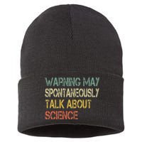 Retro Funny Scientist Warning May Talk About Science Teacher Sustainable Knit Beanie