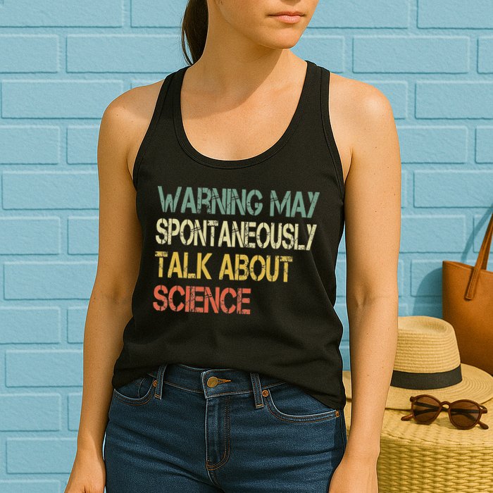 Retro Funny Scientist Warning May Talk About Science Teacher Womens Tank Top