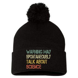 Retro Funny Scientist Warning May Talk About Science Teacher Pom Pom 12in Knit Beanie