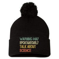 Retro Funny Scientist Warning May Talk About Science Teacher Pom Pom 12in Knit Beanie