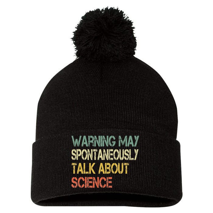 Retro Funny Scientist Warning May Talk About Science Teacher Pom Pom 12in Knit Beanie