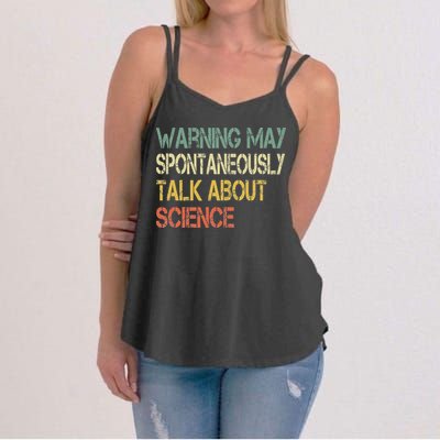 Retro Funny Scientist Warning May Talk About Science Teacher Women's Strappy Tank