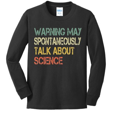 Retro Funny Scientist Warning May Talk About Science Teacher Kids Long Sleeve Shirt
