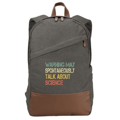 Retro Funny Scientist Warning May Talk About Science Teacher Cotton Canvas Backpack