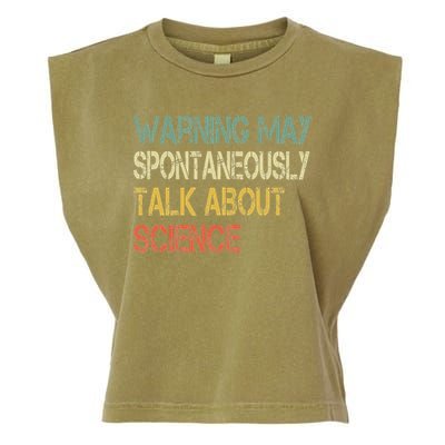 Retro Funny Scientist Warning May Talk About Science Teacher Garment-Dyed Women's Muscle Tee