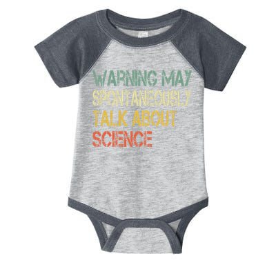 Retro Funny Scientist Warning May Talk About Science Teacher Infant Baby Jersey Bodysuit