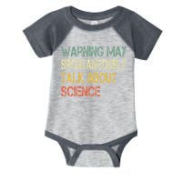 Retro Funny Scientist Warning May Talk About Science Teacher Infant Baby Jersey Bodysuit