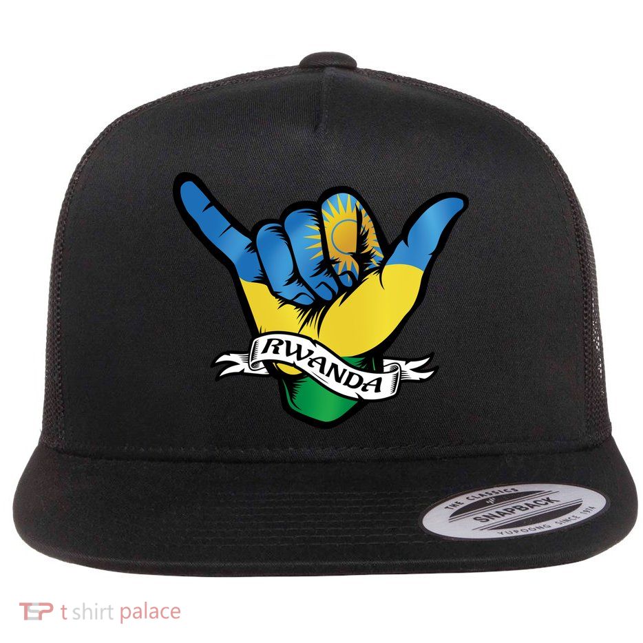 Rwanda Flag Shaka Hand Symbol Flatbill Hat