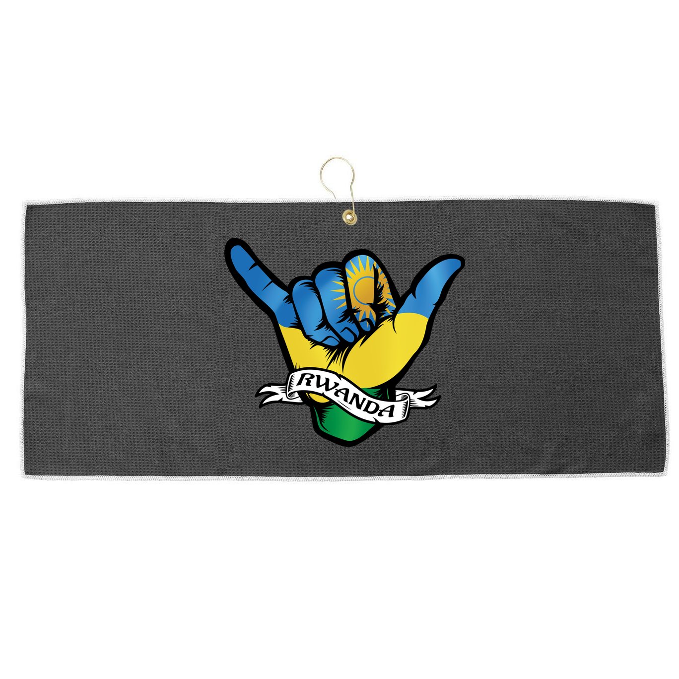 Rwanda Flag Shaka Hand Symbol Large Microfiber Waffle Golf Towel
