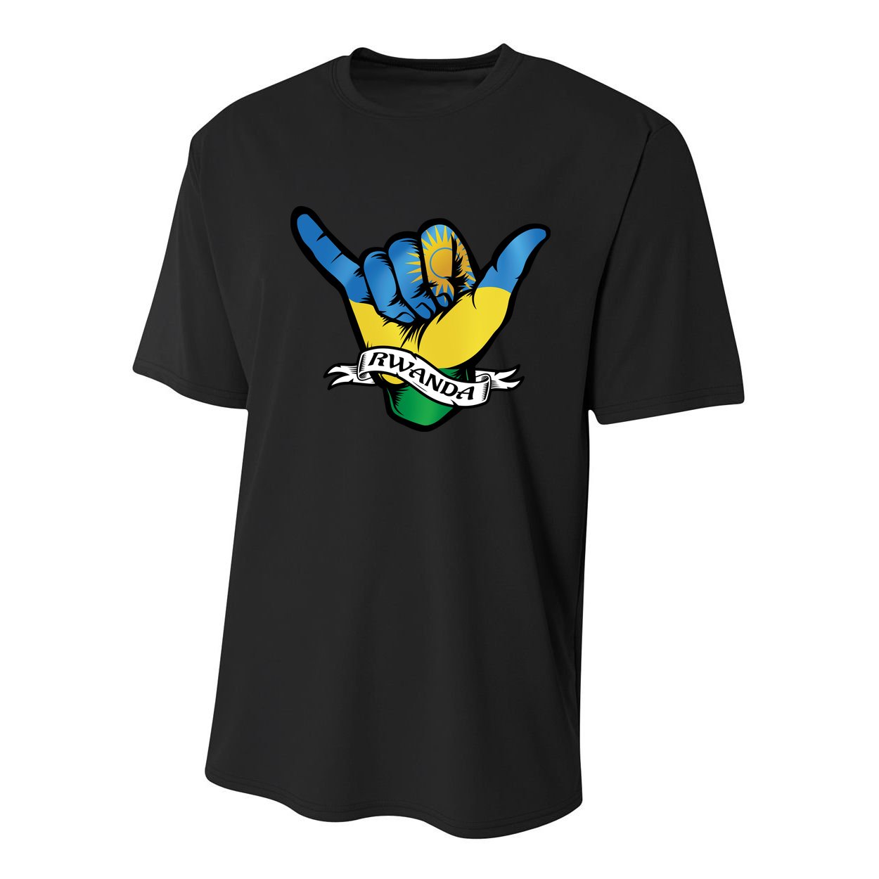 Rwanda Flag Shaka Hand Symbol Youth Performance Sprint T-Shirt
