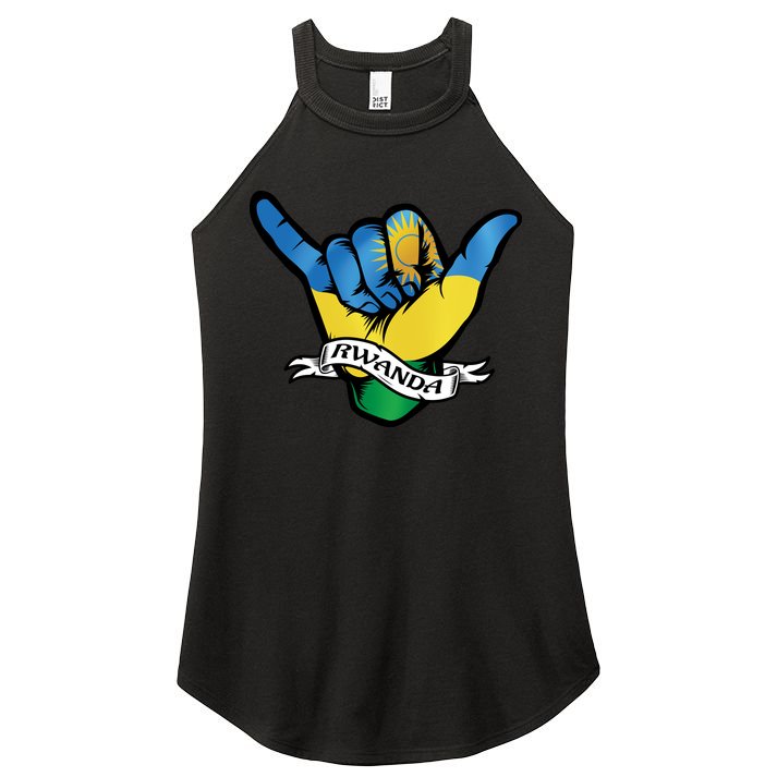 Rwanda Flag Shaka Hand Symbol Women's Perfect Tri Rocker Tank
