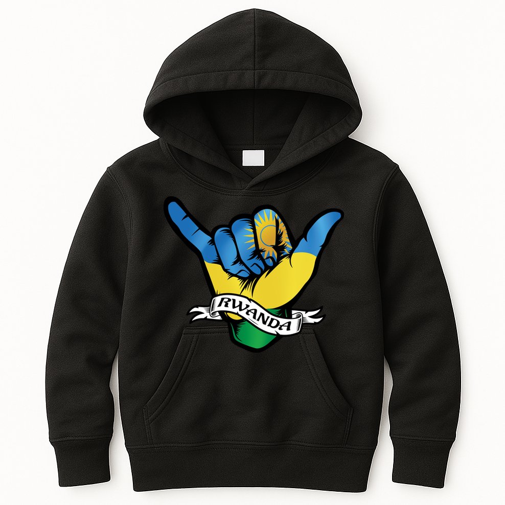 Rwanda Flag Shaka Hand Symbol Kids Hoodie