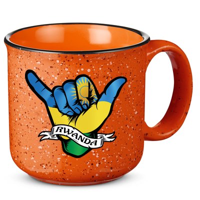 Rwanda Flag Shaka Hand Symbol 15oz Campfire Ceramic Mug