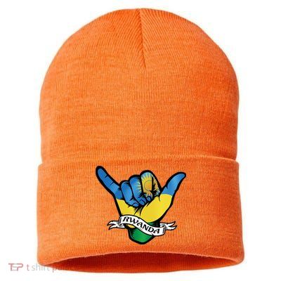 Rwanda Flag Shaka Hand Symbol Sustainable Knit Beanie