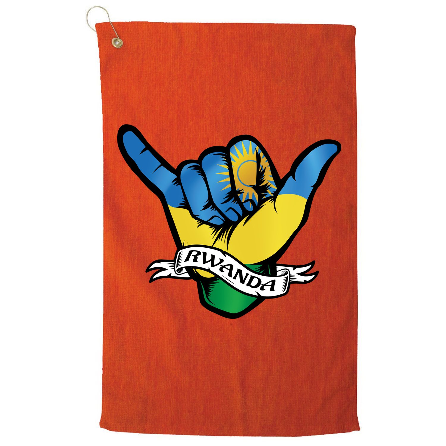 Rwanda Flag Shaka Hand Symbol Golf Towel