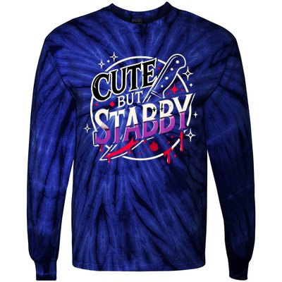 Retro Funny Scary Cute But Stabby Spooky Hallowen Dark Humor Tie-Dye Long Sleeve Shirt