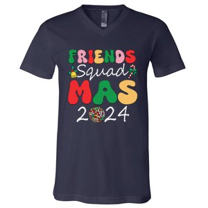 Retro Friendsmas Squad 2024 Christmas Family V-Neck T-Shirt