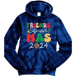 Retro Friendsmas Squad 2024 Christmas Family Tie Dye Hoodie