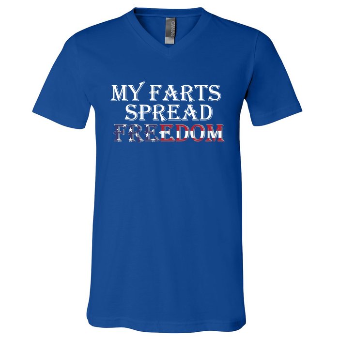 Redneck Farts Spread Freedom Country Joke Usa Flag Humour Gift V-Neck T-Shirt