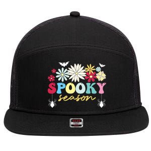 Retro Floral Spooky Season Spooky Vibes Halloween Meaningful Gift 7 Panel Mesh Trucker Snapback Hat