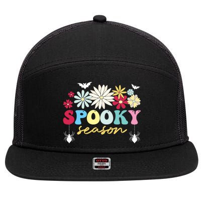 Retro Floral Spooky Season Spooky Vibes Halloween Meaningful Gift 7 Panel Mesh Trucker Snapback Hat