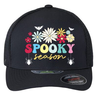 Retro Floral Spooky Season Spooky Vibes Halloween Meaningful Gift Flexfit Unipanel Trucker Cap