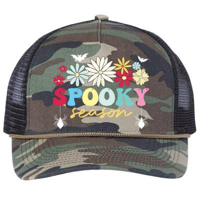 Retro Floral Spooky Season Spooky Vibes Halloween Meaningful Gift Retro Rope Trucker Hat Cap