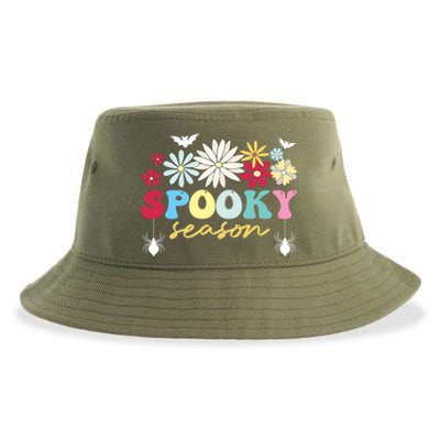 Retro Floral Spooky Season Spooky Vibes Halloween Meaningful Gift Sustainable Bucket Hat