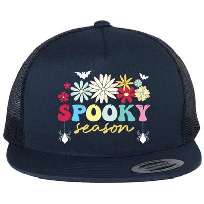 Retro Floral Spooky Season Spooky Vibes Halloween Meaningful Gift Flat Bill Trucker Hat