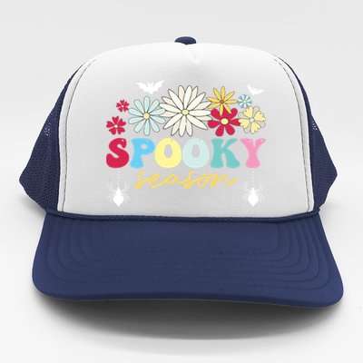 Retro Floral Spooky Season Spooky Vibes Halloween Meaningful Gift Trucker Hat