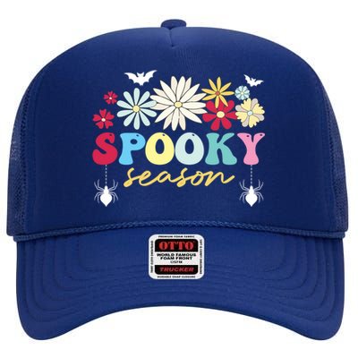 Retro Floral Spooky Season Spooky Vibes Halloween Meaningful Gift High Crown Mesh Back Trucker Hat