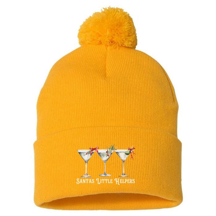 Retro Funny SantaS Little Helper Martini Merry Christmas Pom Pom 12in Knit Beanie