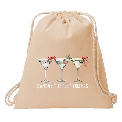 Retro Funny SantaS Little Helper Martini Merry Christmas Drawstring Bag